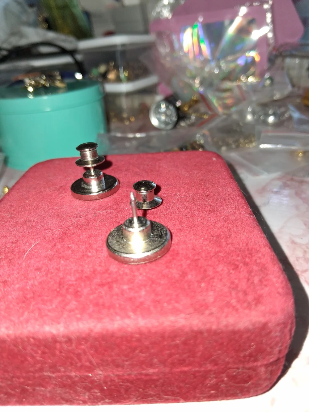 Vintage Silver Tone Men's Magnetic Cufflink-Style Lapel Studs -